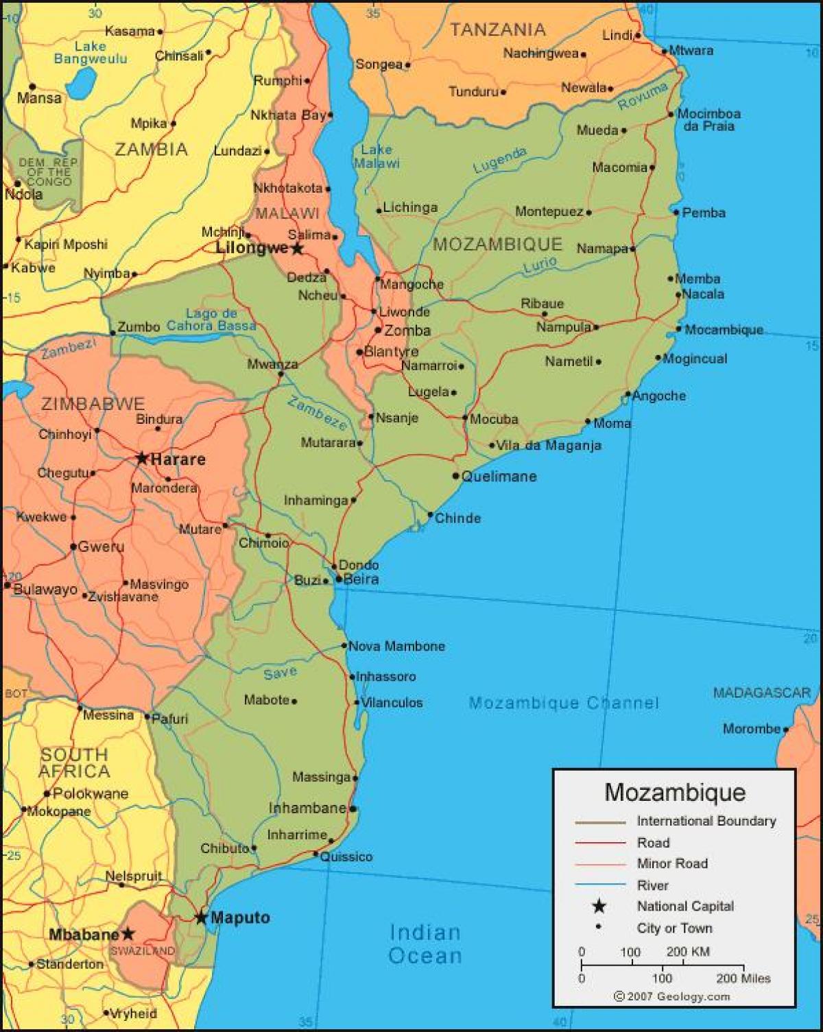 નકશો મોઝામ્બિક દરિયાકિનારો